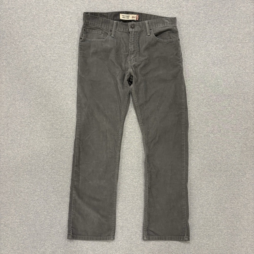 Levi's 514 Corduroy Pants Men's Size 34x30 Gray Slim Straight Trousers Preppy